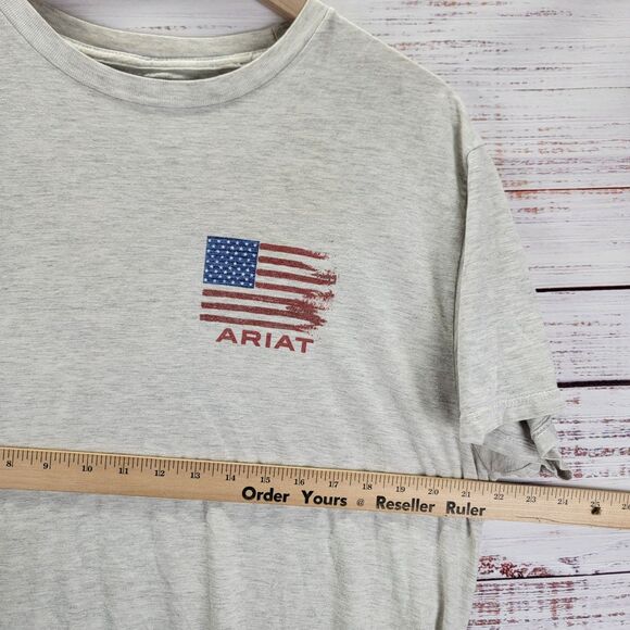 Ariat Men's XL Gray Short Sleeve Flag Patriotic Buckle Workwear Shirt - Picture 3 of 10
